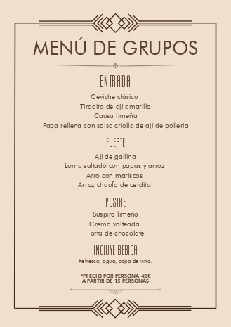 Menú para grupos en Thala